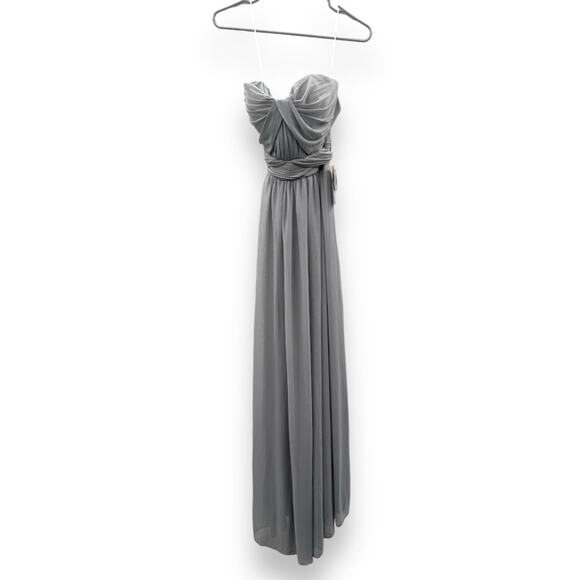 Birdy Grey Chicky Mesh Convertible Bridesmaid Maxi Dress in Silver Sz M NEW - Picture 2 of 13